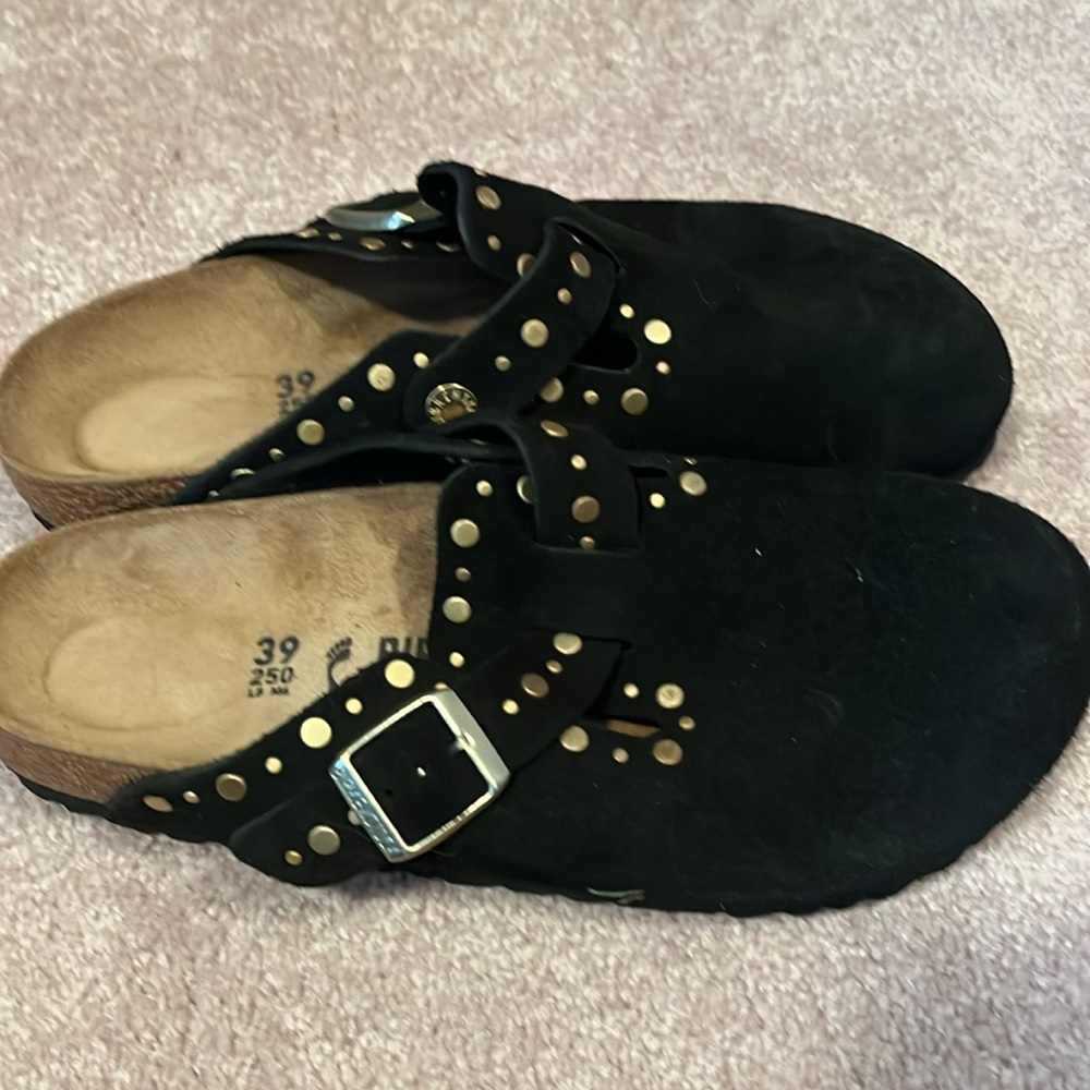 Birkenstock black suede clog with gold grommets size 39 - Picture 2 of 4
